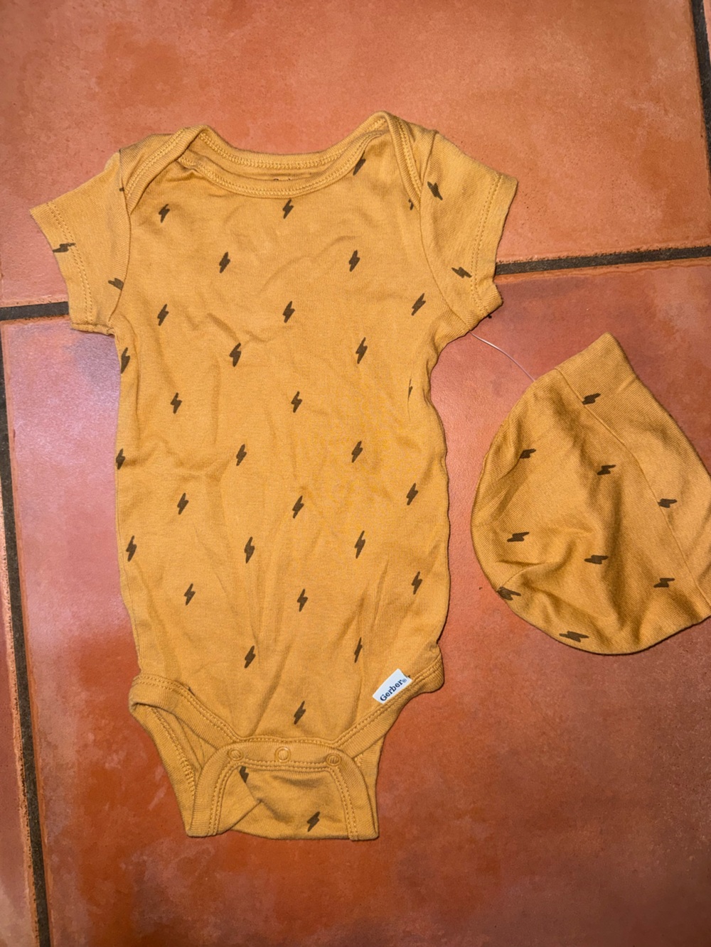 Gerber Mustard Yellow Lightning Bolt One-Piece with Hat
